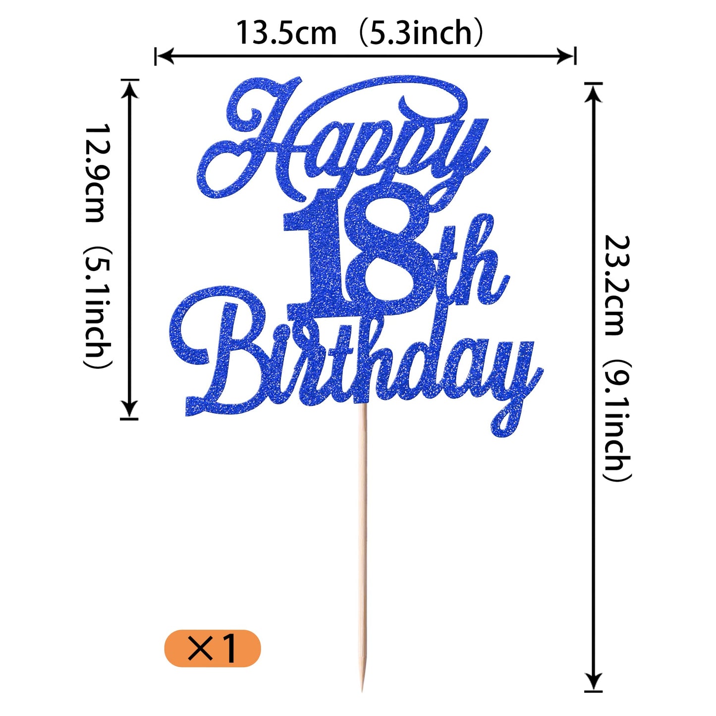 Rssta i Happy 18th Birthday Cake Topper, Glitter, 5.3x9.1 inches, Deep Blue, Model XM224-Deep Blue