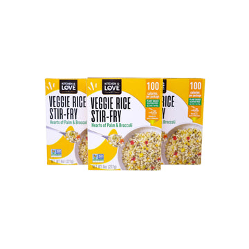 Kitchen & Love Hearts of Palm Veggie Rice Stir Fry, Low Carb, Low Calories, Plant Based, Non GMO, Gluten Free Rice Alternative, 