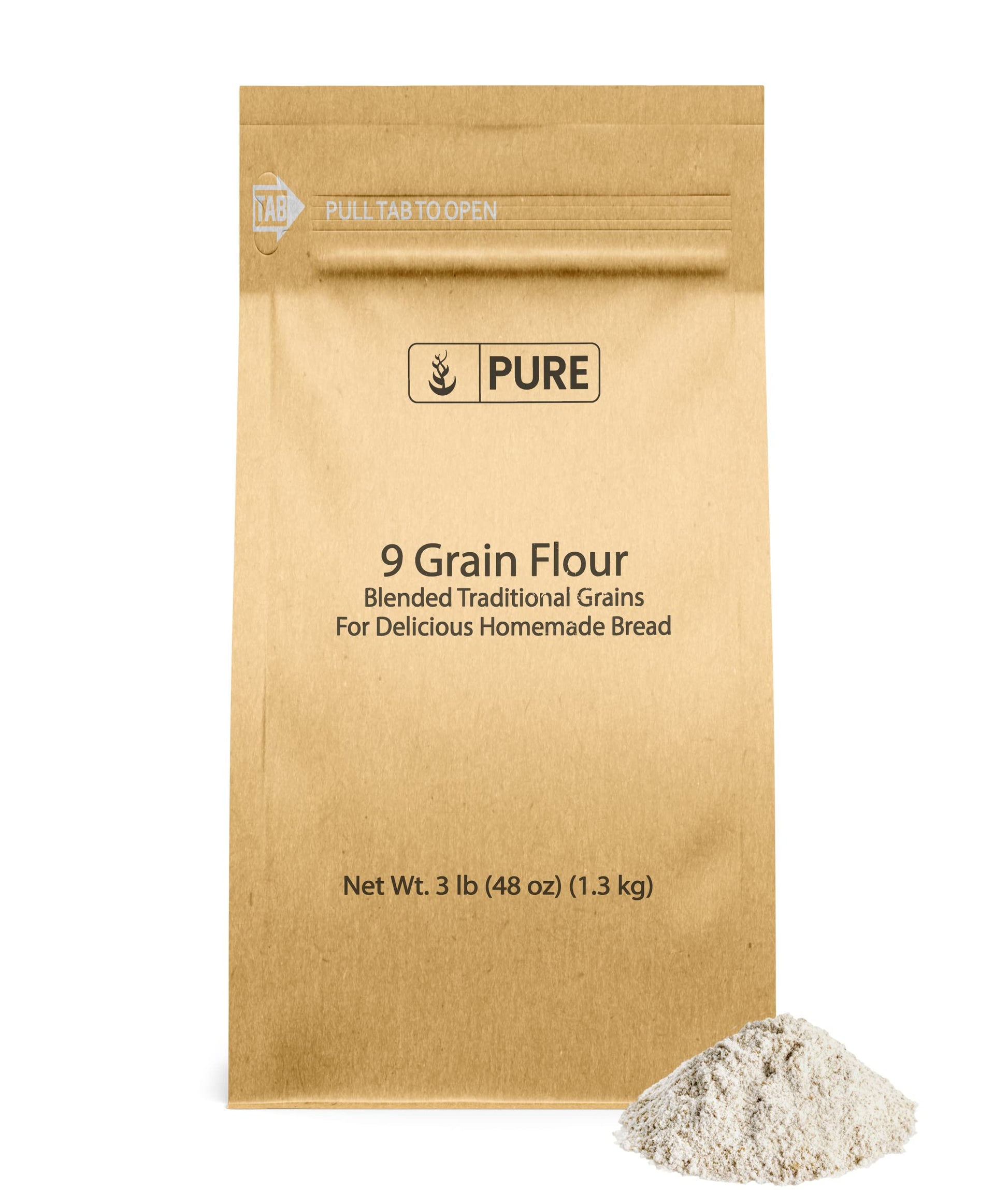 Pure Original Ingredients 9 Grain Flour (3 Lb), Bread, Dough, Storable, Transportable, No Additives Or Fillers