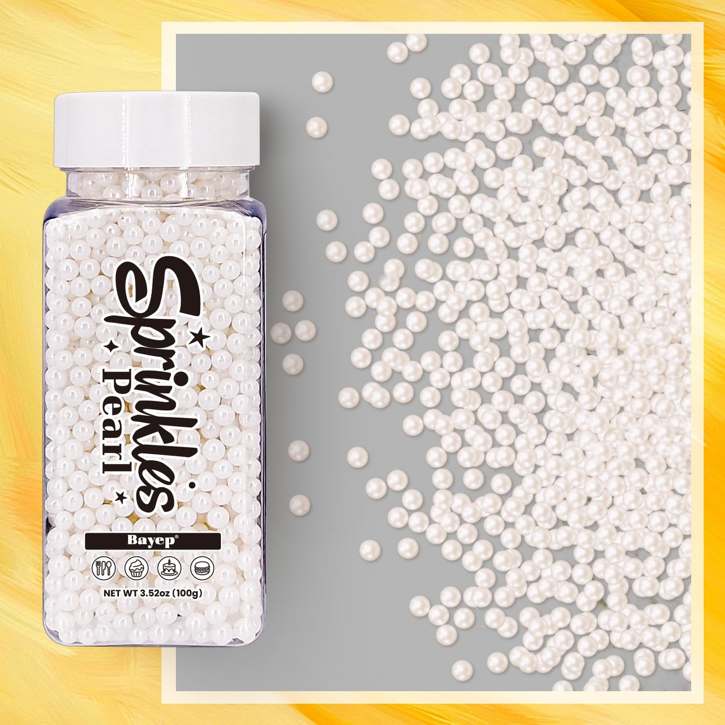 Bayep Edible Pearls For Cake Decorating 4Mm White Sprinkles For Cookies, Baking, Ice Cream, Cupcake Topper Pearl Sprinkles Perfe