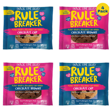 Rule Breaker Snacks Brownie Blondie Variety Pack | Vegan, Gluten-Free | 1.9 oz (Pack of 4) | Chocolate Chip Blondie & Chocolate Brownie