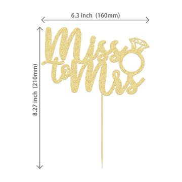 1Pc Miss To Mrs Cake Topper Gold Glitter Wedding Bridal Shower With Ring Cake Decorations For Bridal Shower Wedding Engagement B