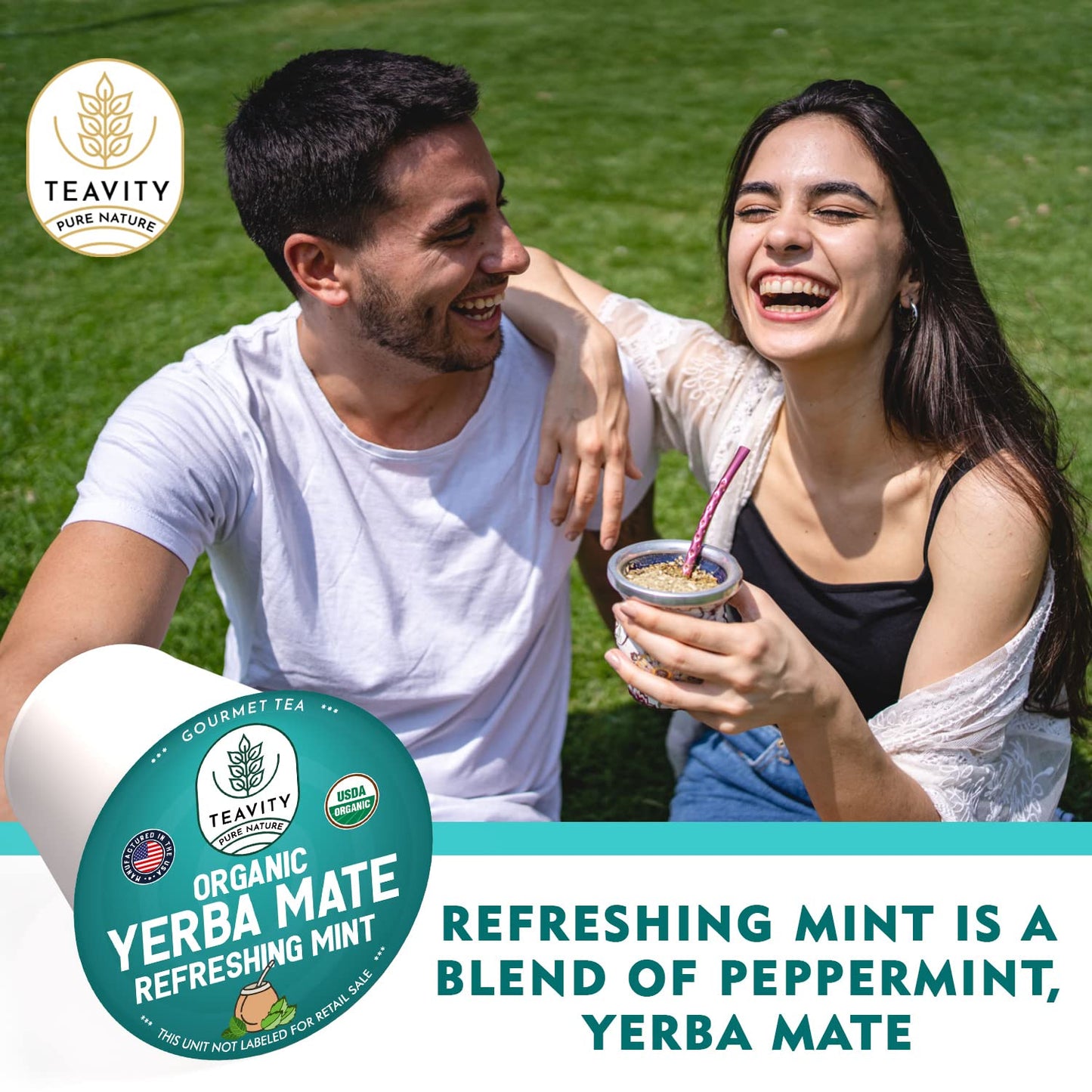 Organic Yerba Mate Refreshing Mint Tea Pods - Naturally Caffeinated Yerba Mate Tea Pod For Keurig Malt-Inspired By Teavity (12 Tea Pods)