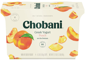 Chobani Non-Fat Greek Yogurt Peach On The Bottom 5.3Oz 4-Pack