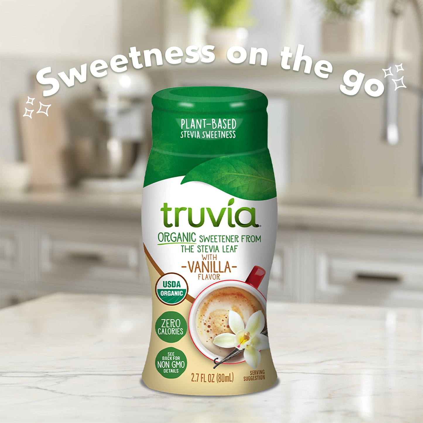 Truvia Organic Zero-Calorie Liquid Stevia Sweetener, 2.7 Fluid Ounce Bottle, Vanilla Flavor