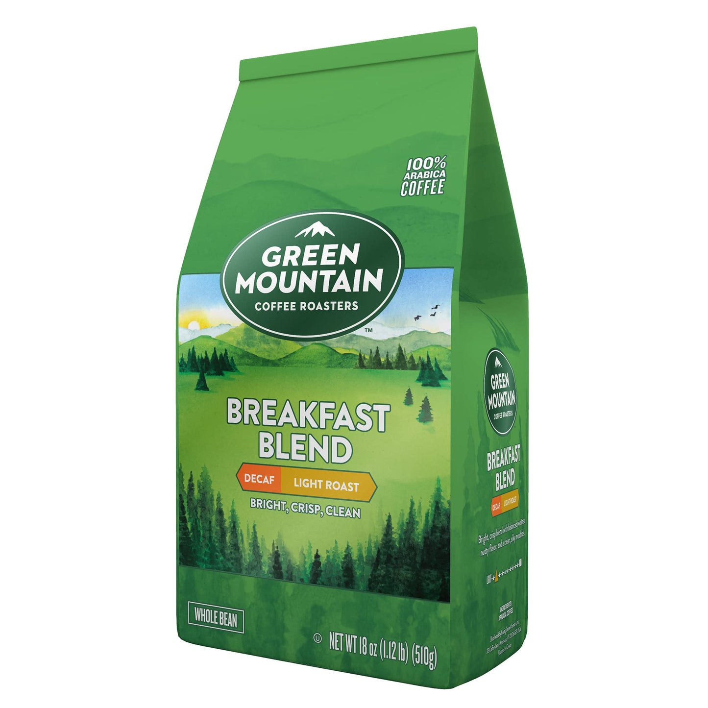 Green Mountain Coffee Roasters Breakfast Blend Decaf, Whole Bean Coffee, Light Roast, Bagged 18 oz (Pack of 3)