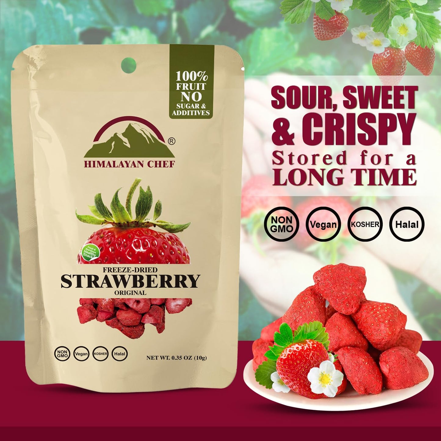 Himalayan Chef Freeze-Dried Strawberry 10G | Organic Drieds Fruit Snacks, Healthy Fruits Snack For Kids & Adults, Freeze-Dried F