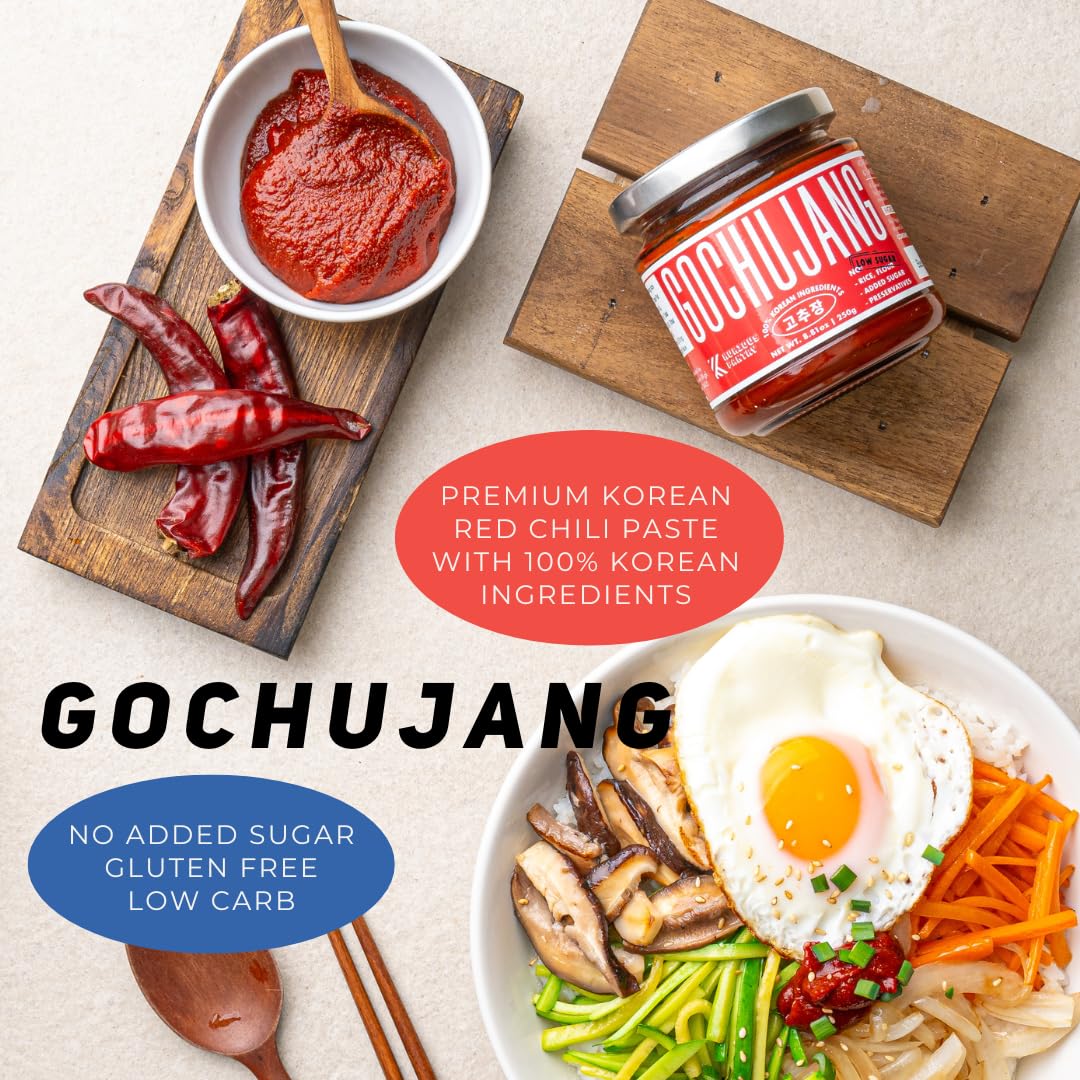 K Kurious Pantry Gochujang, Korean Red Chili Paste, Sauce, Condiment, No Flour, No Added Sugar, No Preservatives, 8.81Oz
