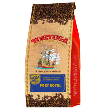 Tortuga Caribbean Port Royal Jamaican Blue Mountain Flavored Coffee- Roasted And Ground Coffee 10Oz - The Perfect Premium Gourme