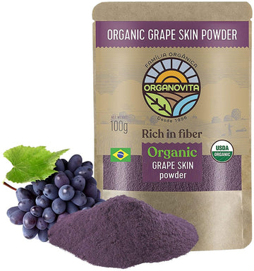 ORGANOVITA Organic Grape Skin Powder - Gluten-Free, High Fiber, Antioxidant Rich, 3.52 Oz, Perfect for Smoothies & Baking