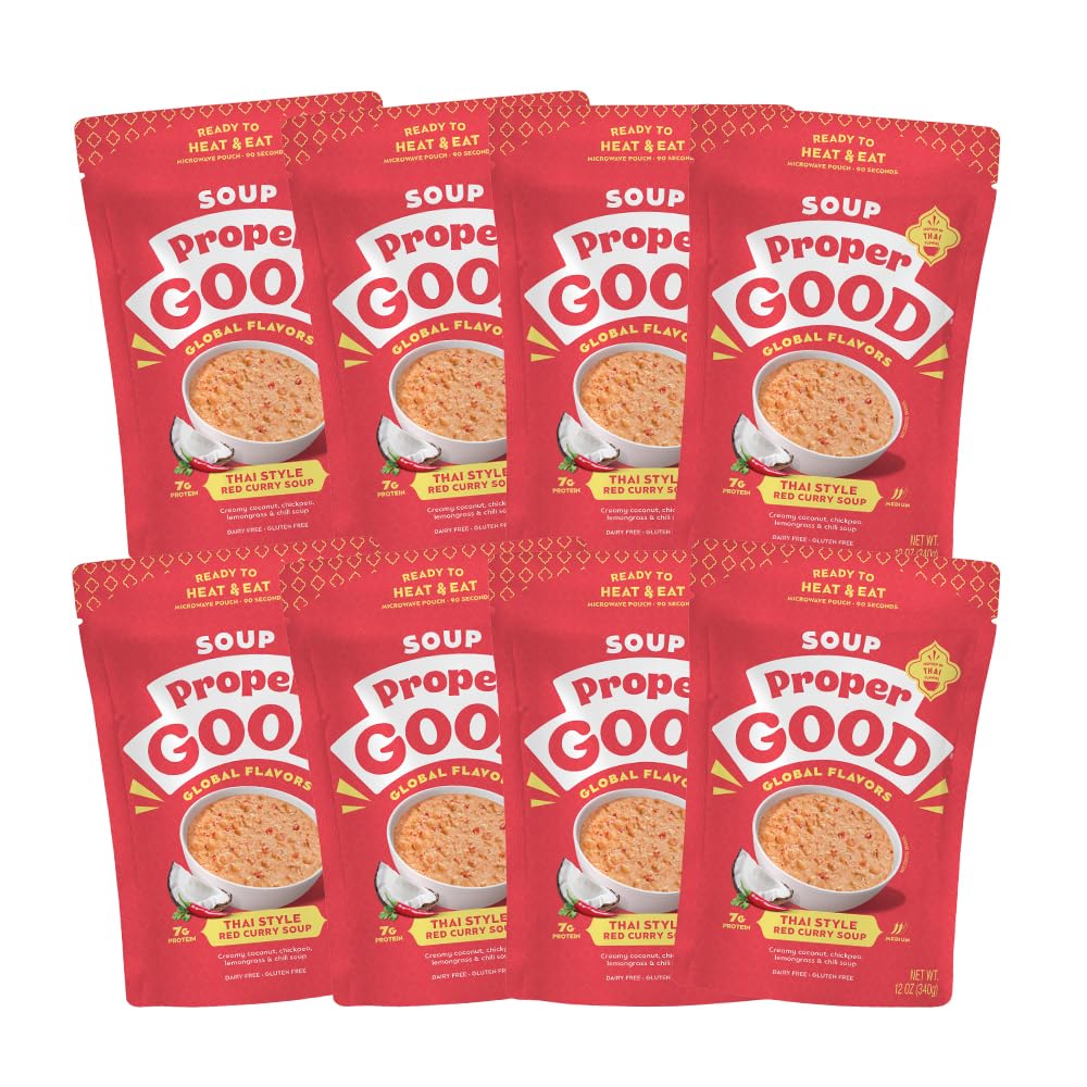 Proper Good Thai Red Curry Soup with Chickpeas, Coconut & Lemongrass | Easy Lunch or Dinner with 11g Protein per Serving | Quick