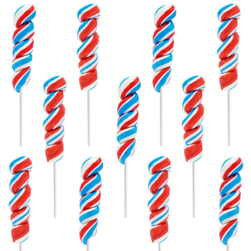 Patriotic Twist Lollipop, USA Red, Blue, & White Mixed Fruit Flavor, Individually Wrapped, 3'' Inch Sucker (48-Pack)
