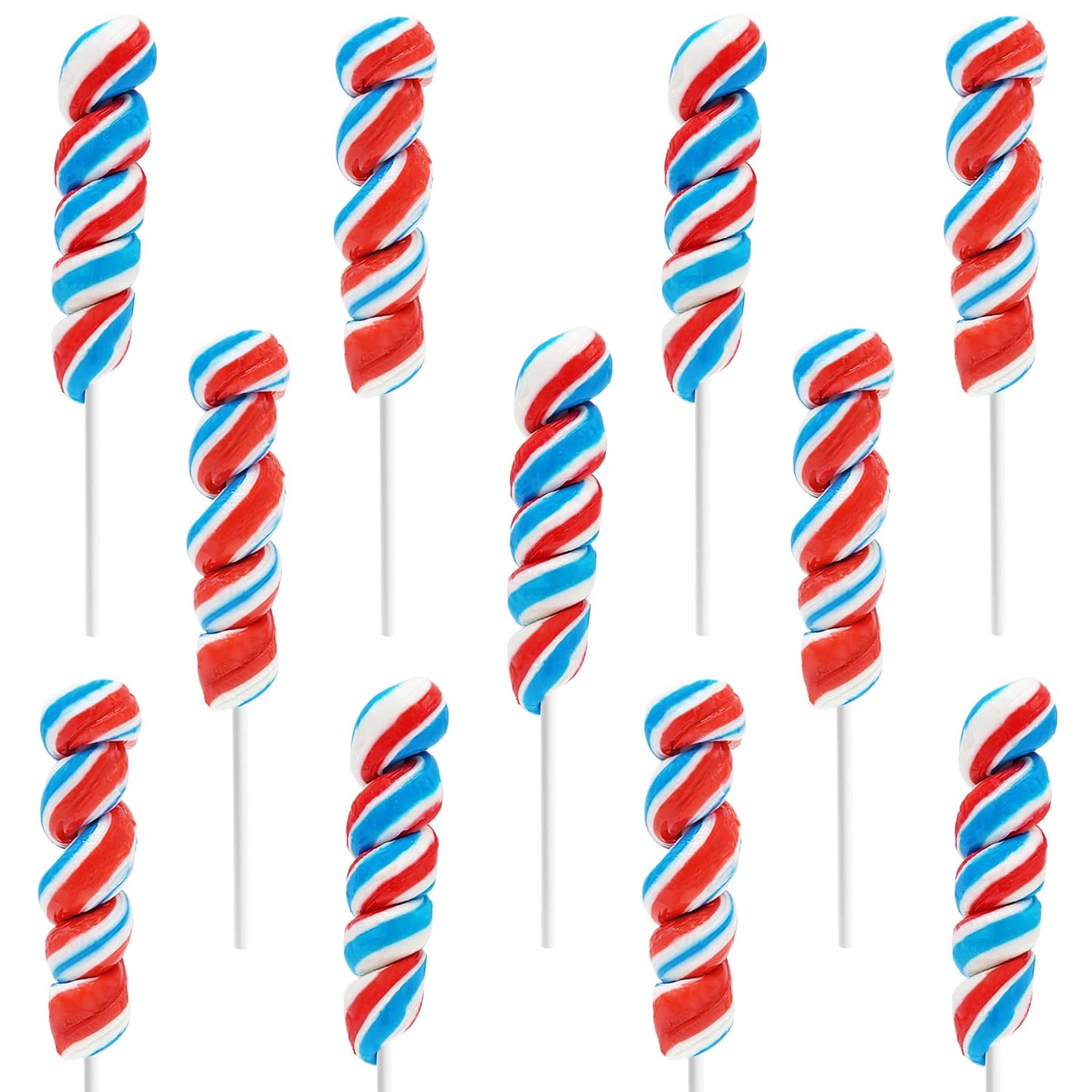 Patriotic Twist Lollipop, Usa Red, Blue, & White Mixed Fruit Flavor, Individually Wrapped, 3'' Inch Sucker (24-Pack)
