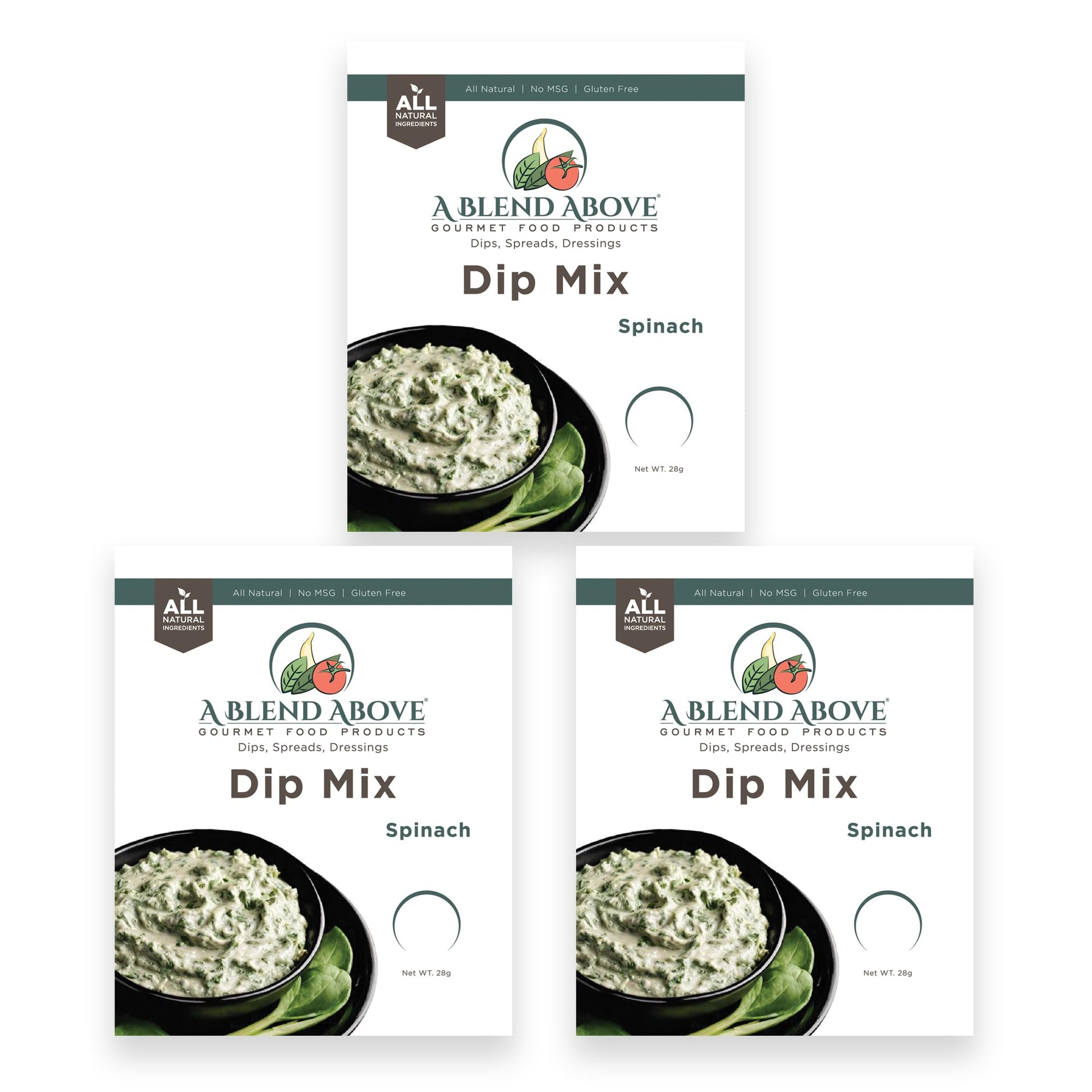 A Blend Above Spinach Dip Mix, Gluten-Free, 3 Packs, 1 oz Each, All Natural, No Preservatives, Easy to Make