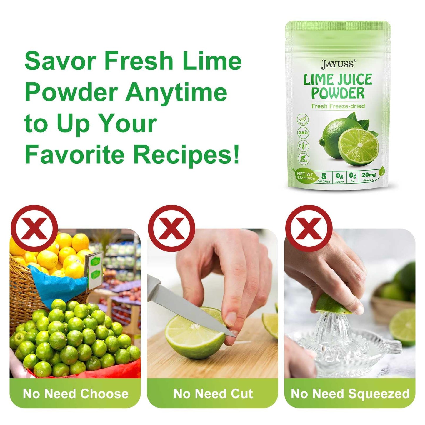 Jayuss Lime Juice Powder 8.82 Ounce (250G), 100% Natural, Freeze-Dried Lime Juice, No Sugar Or Additives, Great For Drinks, Smoo