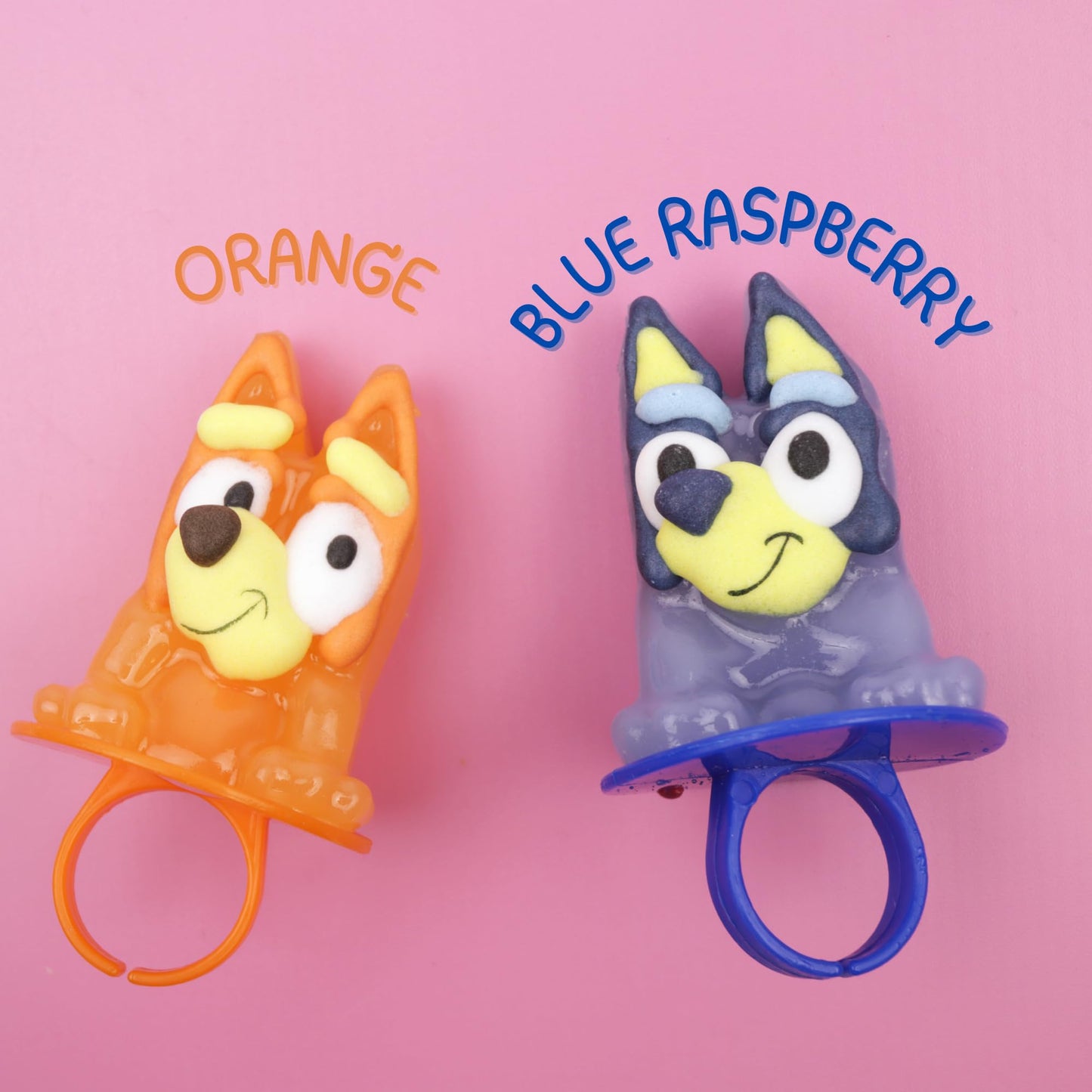 Galerie Bluey Lollipop Rings  Orange and Blue Raspberry Flavored  Individually Wrapped Party Favor Candy  Box of 18