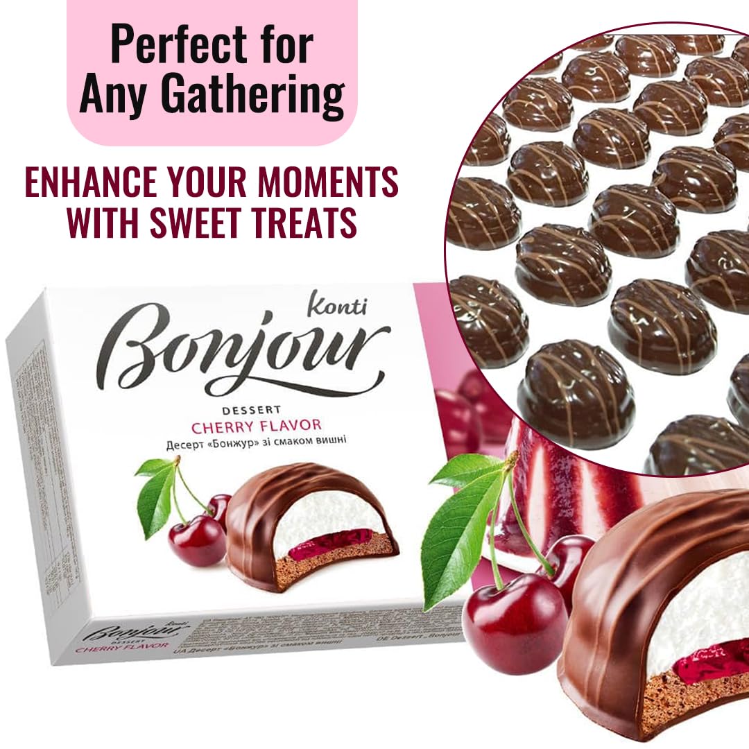 Konti Bonjour Dessert Cherry Flavor Cookies For Any Celebration- Indulge In Gourmet Dessert With Rich Caramel For A Mouthwaterin