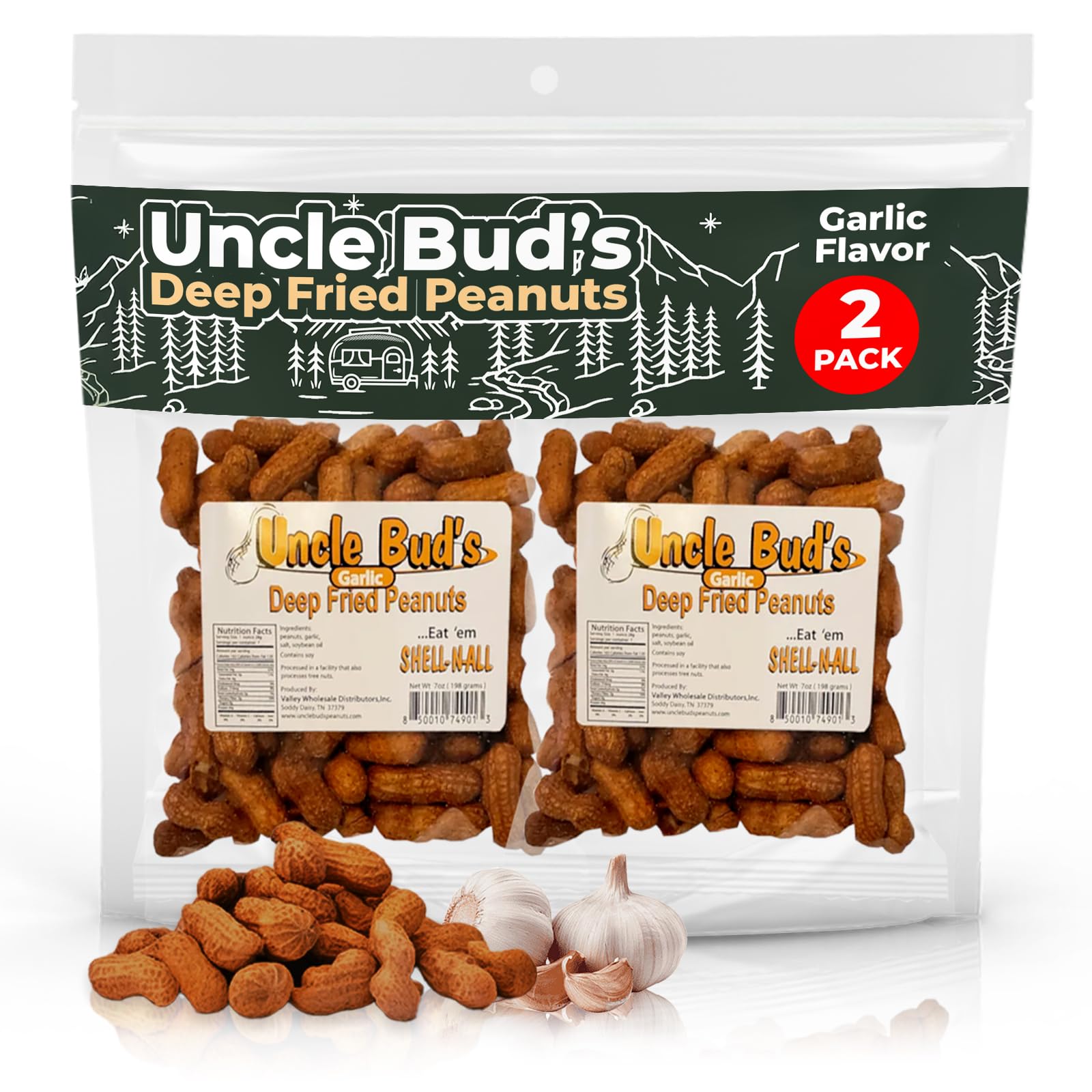 Uncle Buds Deep Fried Peanuts In Shell (2-Pack) | Enhanced Crunchy Garlic Peanuts With High Protein & Bold Crunchy Flavor | Ideal Snacks For Gatherings, Camping & Roadtrips | Heathy Spicy Nuts Gift
