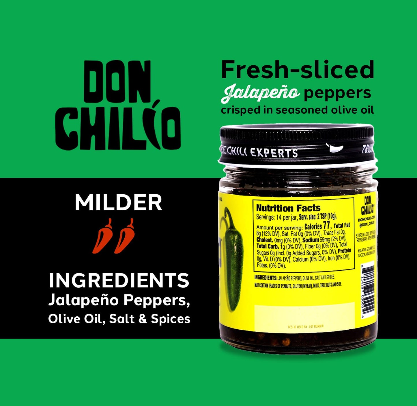 Don Chilio Mild Jalapeno Mexican Chile Crisp, 5 oz., 3 Pack - Crunchy Sliced Jalapenos Fried Chili Peppers in Hot Seasoned 100%
