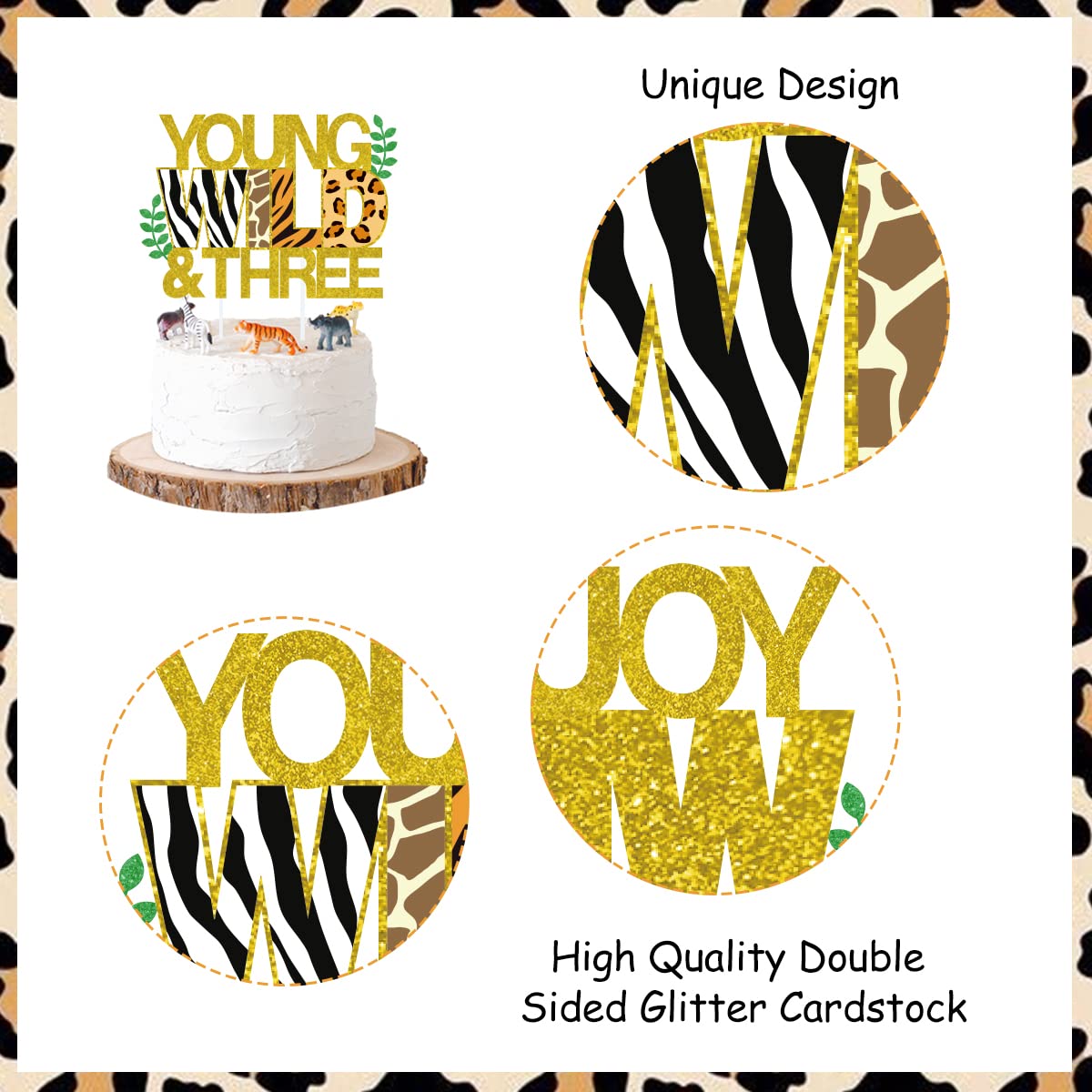 Sursurprise Cake Topper Set, Jungle Animals, Happy 3rd Birthday Decor, 25 Pack, Paper, Model DPA-0830, Color 3rd