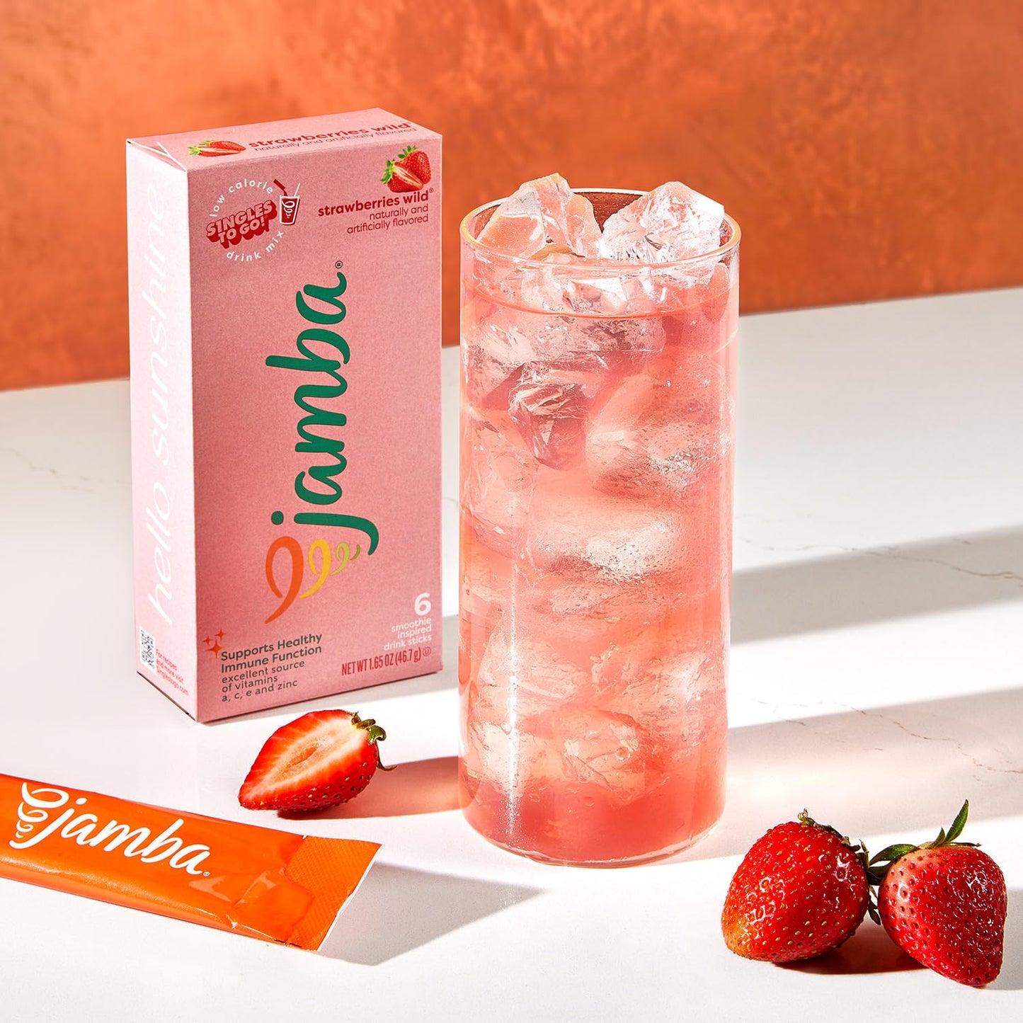 SINGLES TO GO! Strawberry Wild Smoothie Powdered Drink Mix, Aspartame Free, 6 Pack, 0.27 Ounce Each