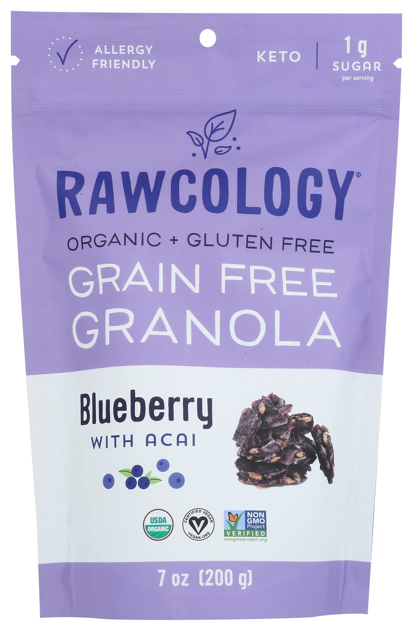Rawcology Raw Crunch Granola, Blueberry with Acai, USDA Certified Organic, Vegan, Nut Free, Dairy Free, Soy Free, Gluten Free & 