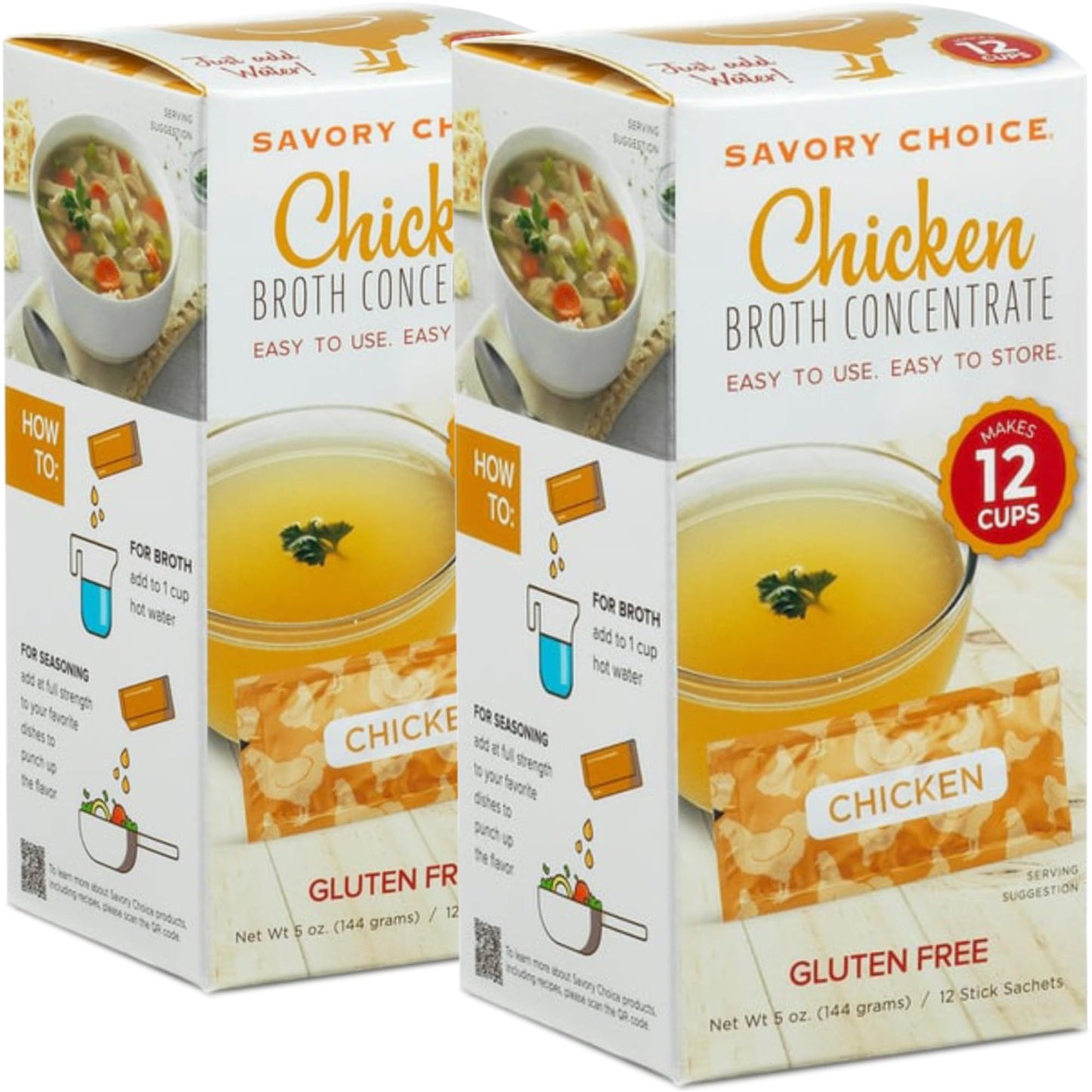 SAVORY CHOICE Chicken Broth Concentrate  2 Boxes of 12 Packets (12g) - Gluten-Free  Diary-Free Broth Concentrate