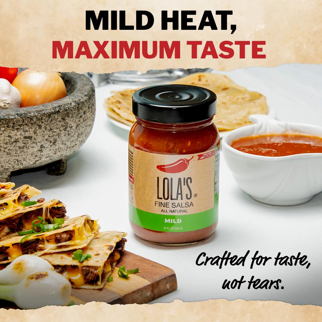 Lolas Mild Salsa - Smooth & Savory with Jalapeño & Green Chiles - 16oz Jar