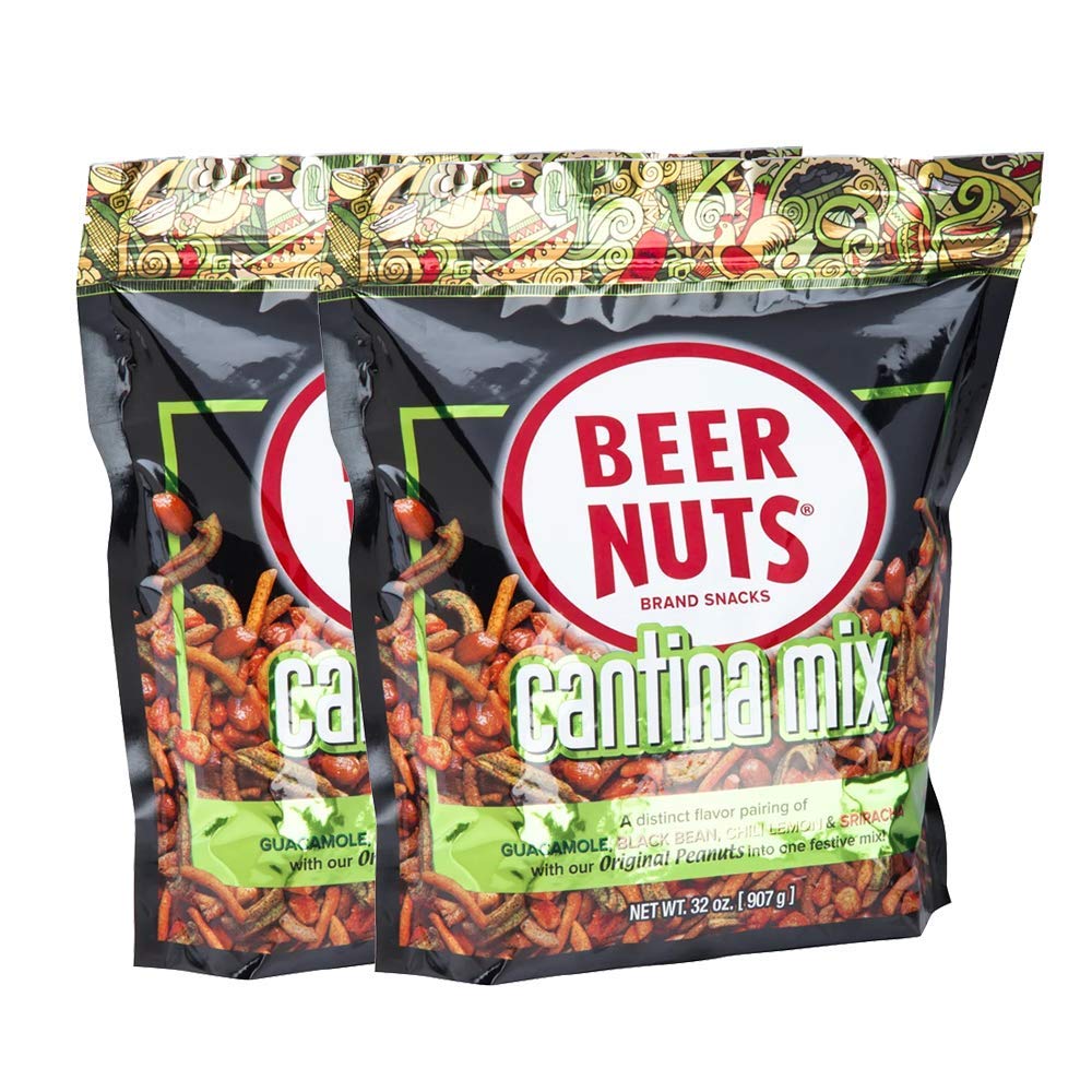 BEER NUTS Cantina Mix - Seasoned Peanuts & Grain Sticks - 32oz Resealable Bag - Pack of 2