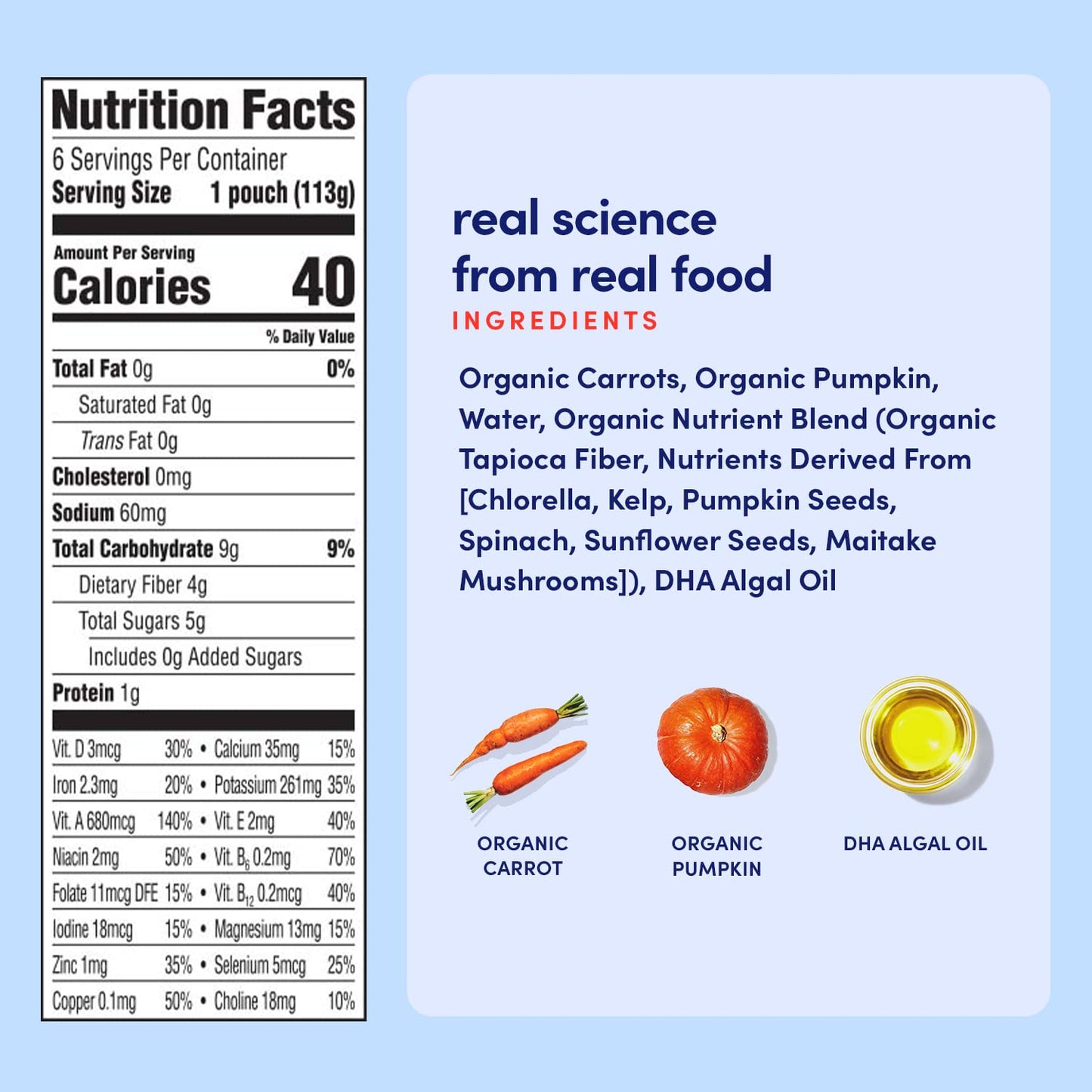 Cerebelly Organic Baby Food Pouches, Carrot Pumpkin Purees, 16 Nutrients, No Added Sugar, Fiber & Non-Gmo, 4Oz, 12 Pack