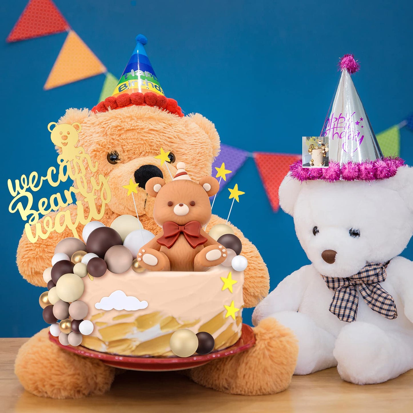 54 Pcs Brown Bear Cake Decorations We Can Bearly Wait Cake Topper For Birthday Baby Shower Party Supplies Decorations (Lovely)