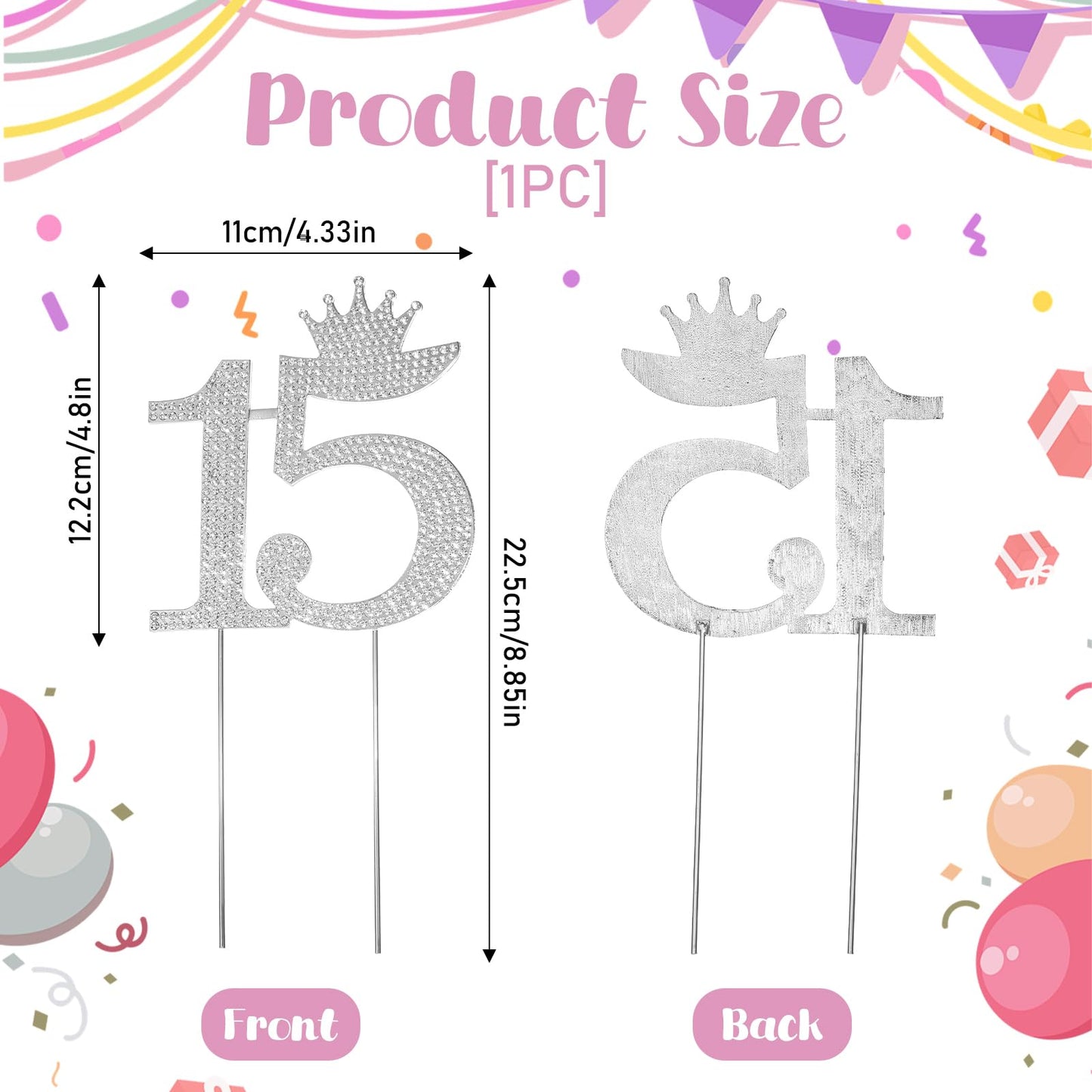 15 Cake Topper, Alloy Number 15 Birthday Cake Topper Crystal Happy 15Th Birthday Cake Topper Rhinestones 15 Princess Crown Cake