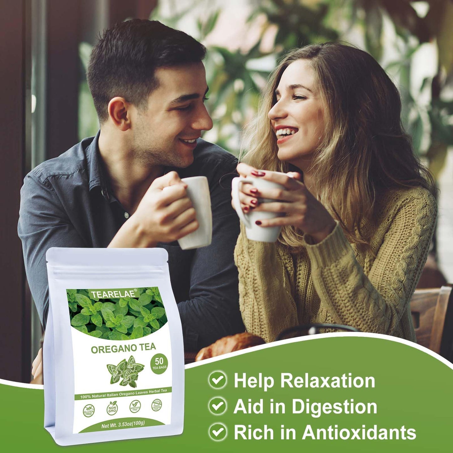 TEARELAE Oregano Tea Bags - Premium Natural Oregano Leaves - 50 Count - Non-GMO, Caffeine-Free