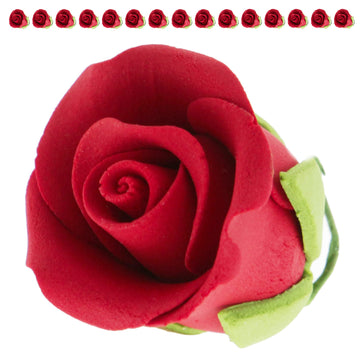 Global Sugar Art Tea Rose Sugar Cake Flowers, Red With Green Calyx, Small 1 Inch, 15 Count By Chef Alan Tetreault