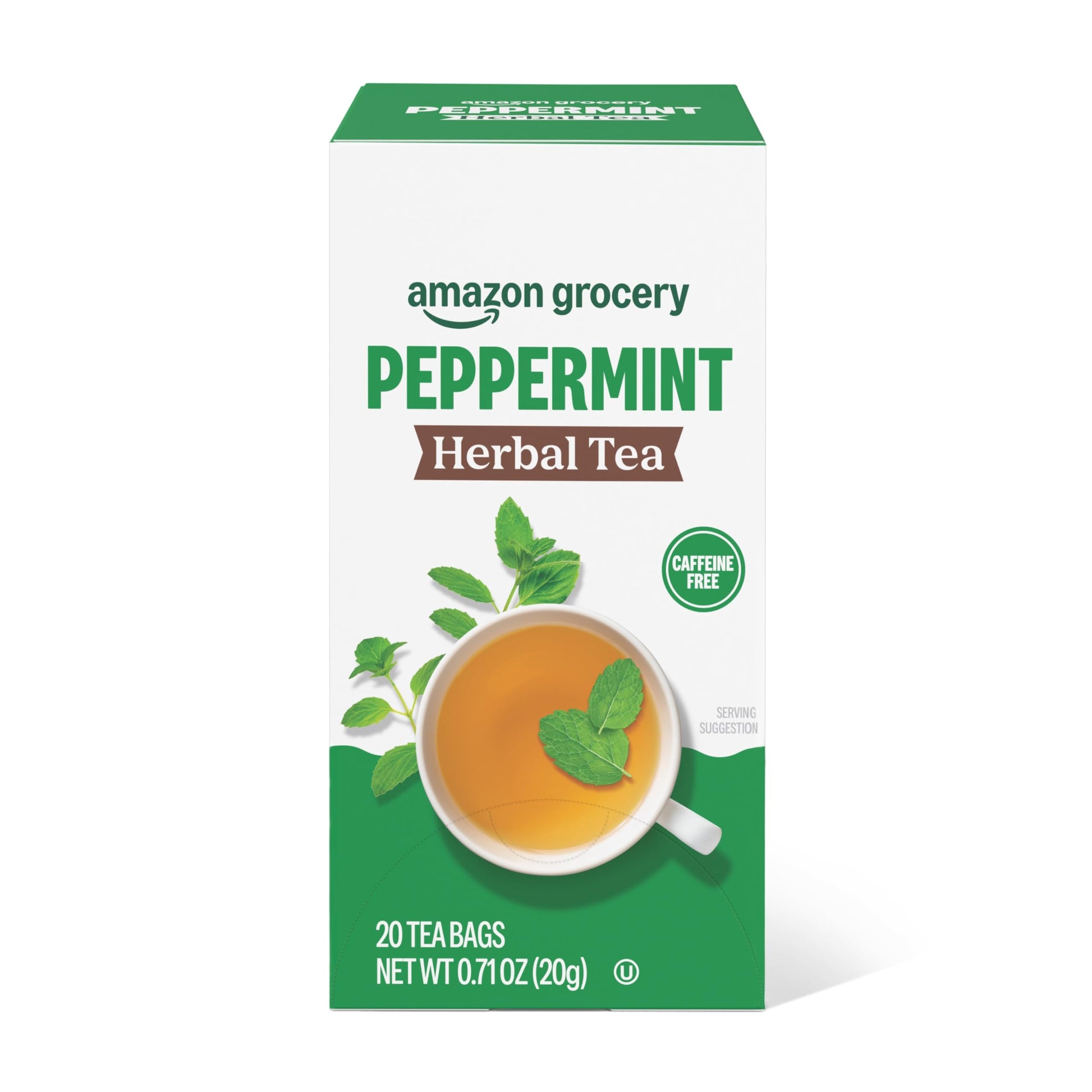 Amazon Grocery Peppermint Herbal Tea Bags, 20 Count, Caffeine-Free, Packaging May Vary