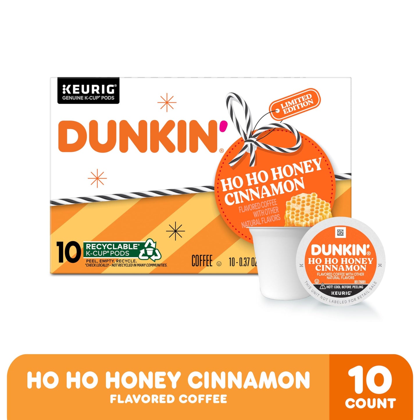 Dunkin Ho Ho Honey Cinnamon Flavored Coffee, 60 Keurig K-Cup Pods