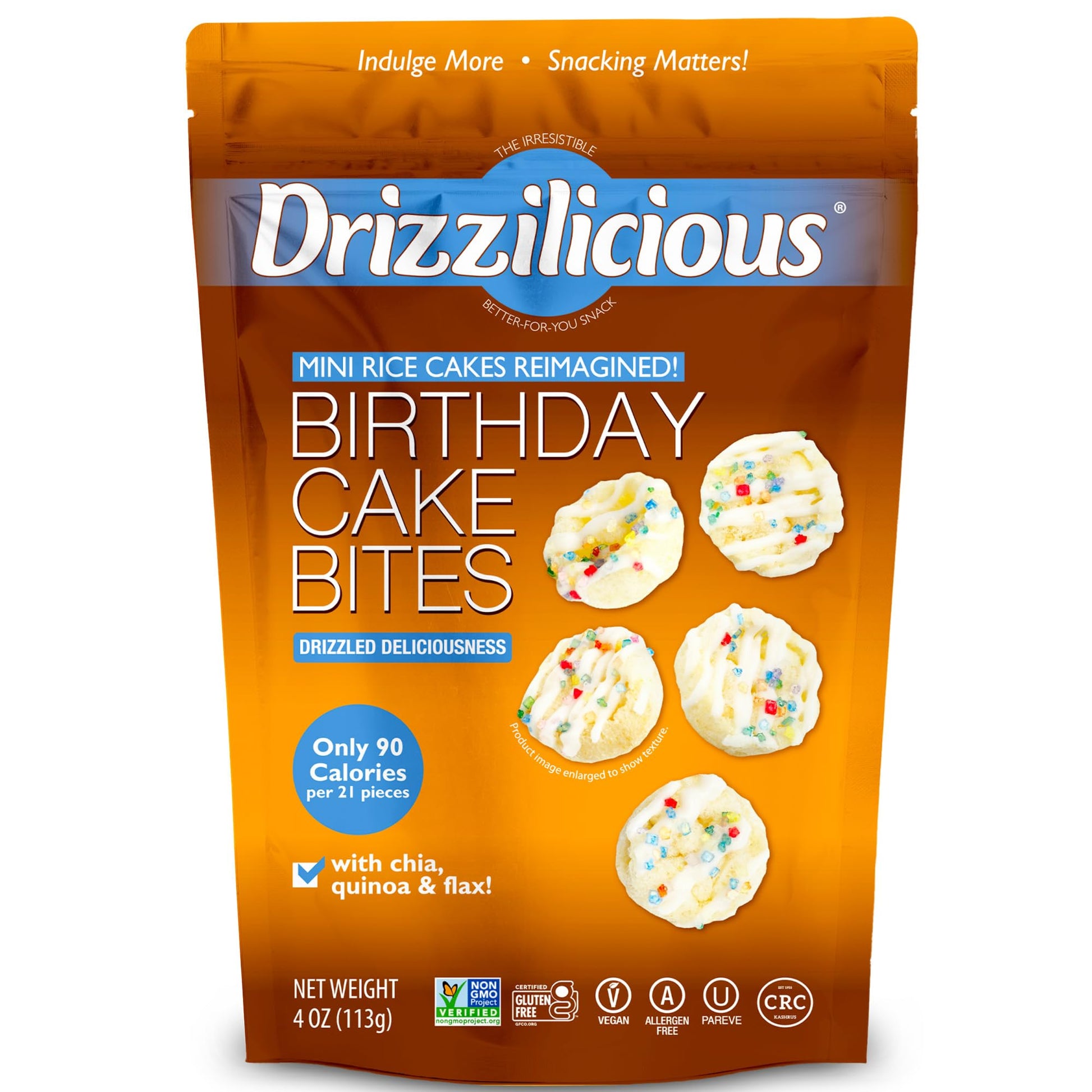Drizzilicious Mini Rice Cakes - Vegan, Gluten Free, 90 Calories, 4 oz (Pack of 1)