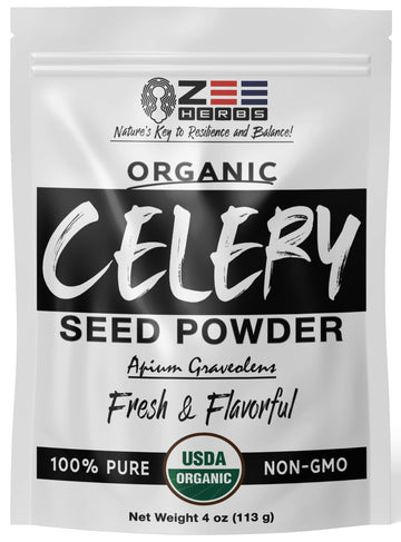 Organic Celery Seed Powder, Apium graveolens Fresh and Flavorful - ZeeHERBS (4 oz)