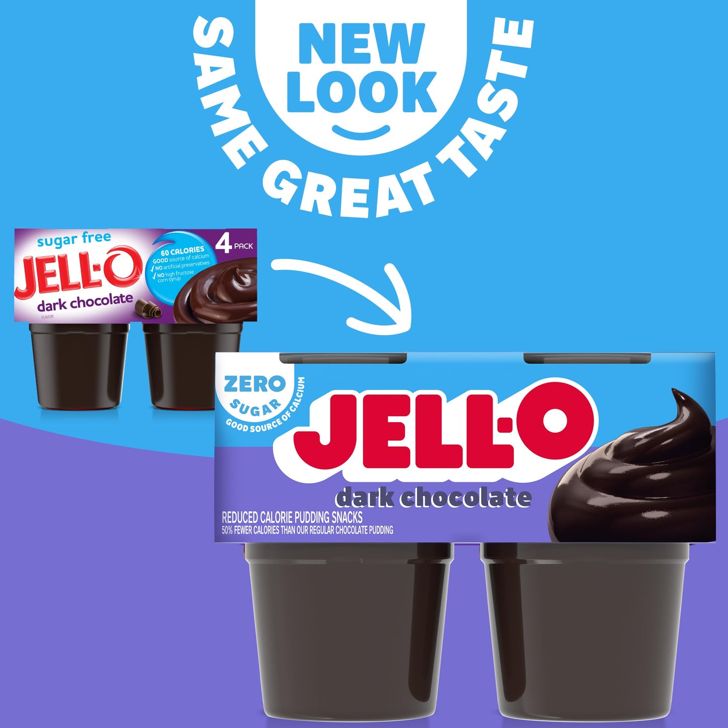 Jell-O Dark Chocolate Zero Sugar Ready-to-Eat Pudding Snack Cups, 4 ct Cups