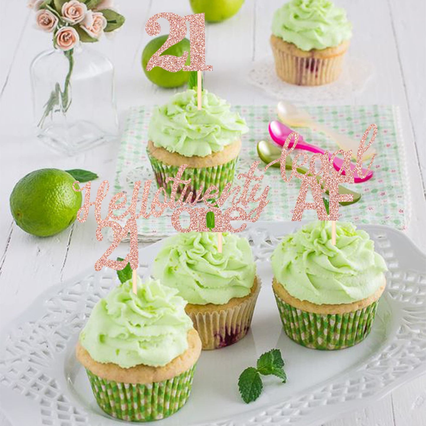 24 Pcs 21St Birthday Cupcake Toppers Legal Hello 21 Twenty One Cupcake Picks 21St Birthday Cake Decorations Supplies Rose Gold