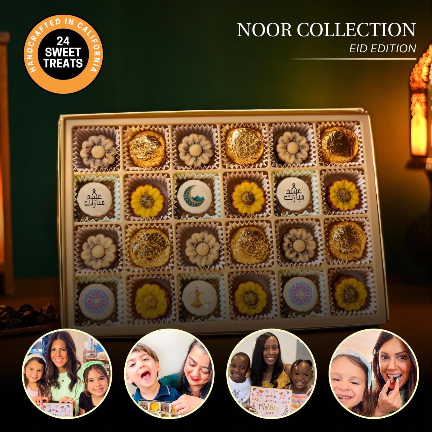 Laumiere Gourmet Fruits - Noor Collection [Eid Edition] - Rectangle (24 Pcs) - Halal Dried Fruits And Nuts Basket - Medjool Date