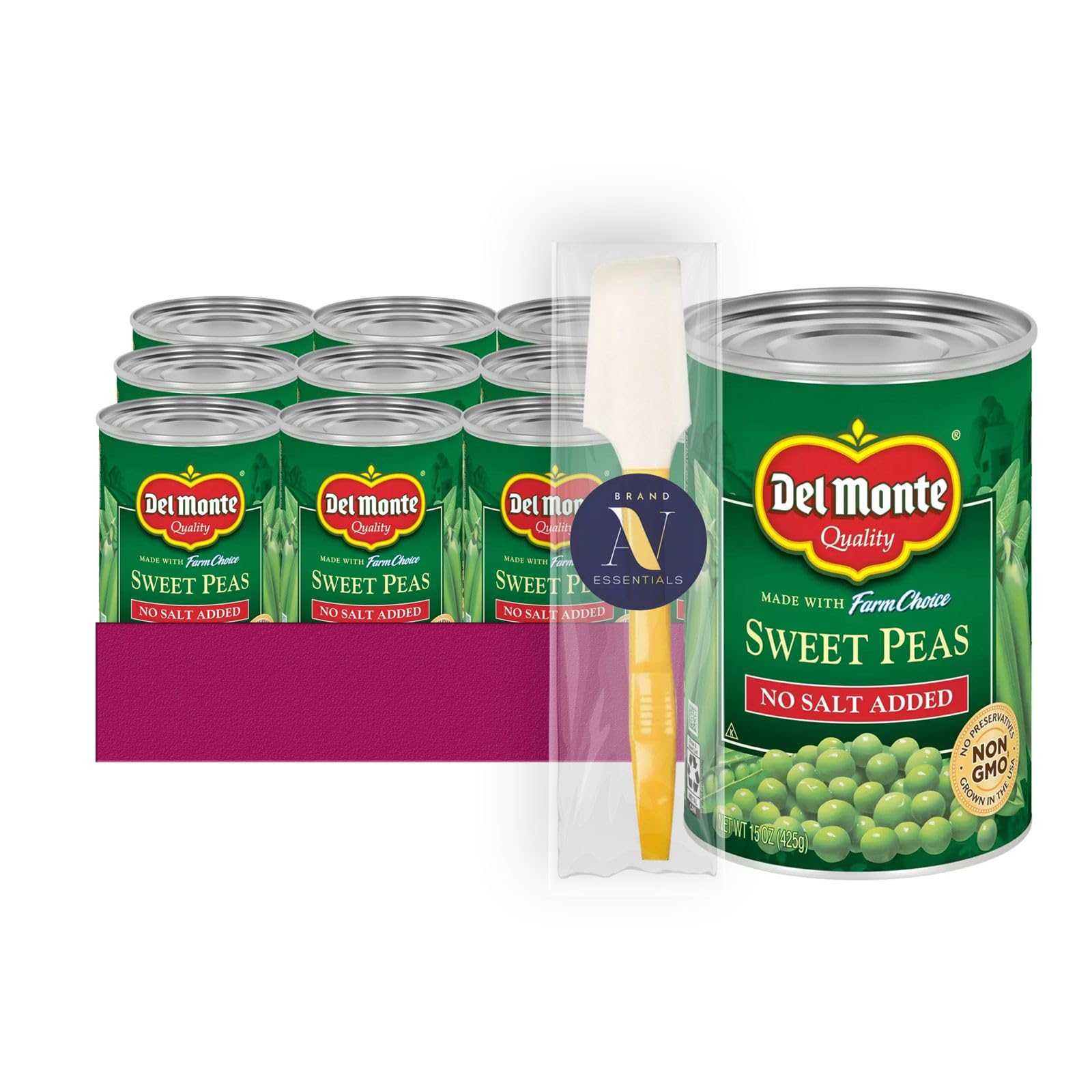 Del Monte - Lavinia Essentials Bundle: 12- Pack of No Salt Added Sweet Peas Canned Vegetables 14.5 oz Can + 1 Utility Prop