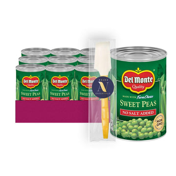 Del Monte - Lavinia Essentials Bundle: 12- Pack of No Salt Added Sweet Peas Canned Vegetables 14.5 oz Can + 1 Utility Prop