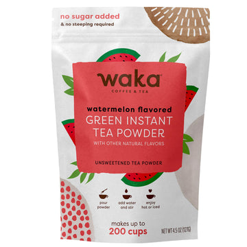 Waka Instant Green Tea Mix, Watermelon Flavored - 100% Tea Leaves, No Additives, Unsweetened Tea Powder In Bulk Pouch - Easy Qui