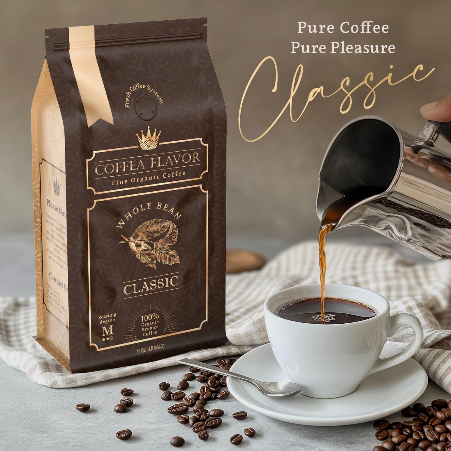 Enhanced Coffee Beans – Organic Whole Bean Coffee, 100% Arabica, Single Origin, Medium Roast, Balanced Acidity – By Coffea Flavor