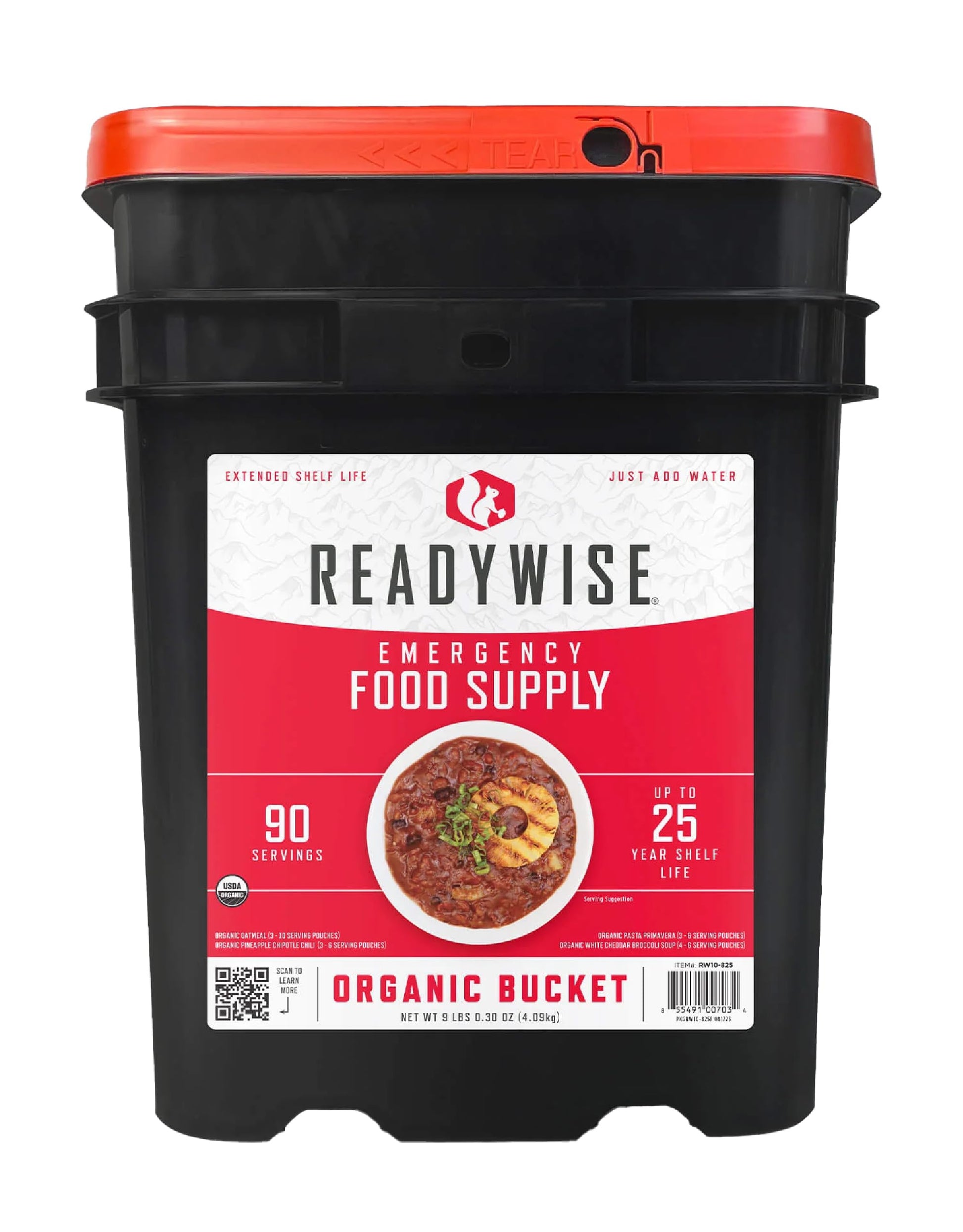 Readywise - Organic Bucket, 90 Servings, Emergency, Mre Meal, Food Supply, Premade, Freeze Dried Survival Food For Hiking, Adven