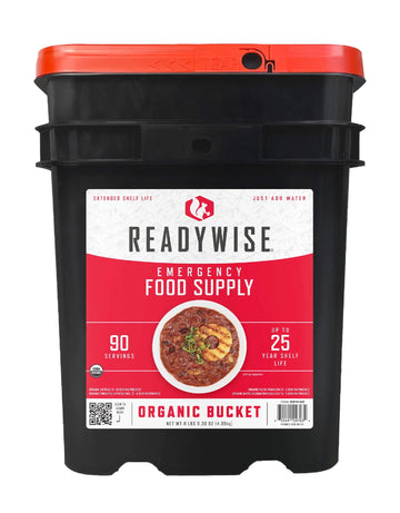 Readywise - Organic Bucket, 90 Servings, Emergency, Mre Meal, Food Supply, Premade, Freeze Dried Survival Food For Hiking, Adven