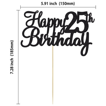 Gyufise 1Pc Happy 25Th Birthday Cake Topper Glitter 25Th Birthday Cake Pick Cheers To 25 Years Old Twenty Five Fabulous Cake Dec