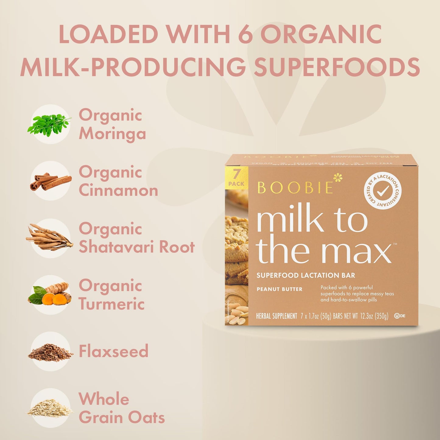 Boobie Bar Superfood Peanut Butter Lactation Bar For Breastfeeding Moms To Increase Milk Supply | #1 Selling Lactation Snack Bar