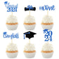 24Pcs Glitter Graduation Cupcake Toppers 2024 Blue Cupcake Picks For Graduation Theme Decorations Class Of 2024 No Diy Need